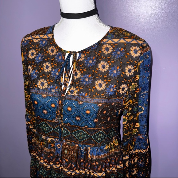 Altar’d State Bohemian Long Sleeve Floral Print Mini Dress - Picture 6 of 16